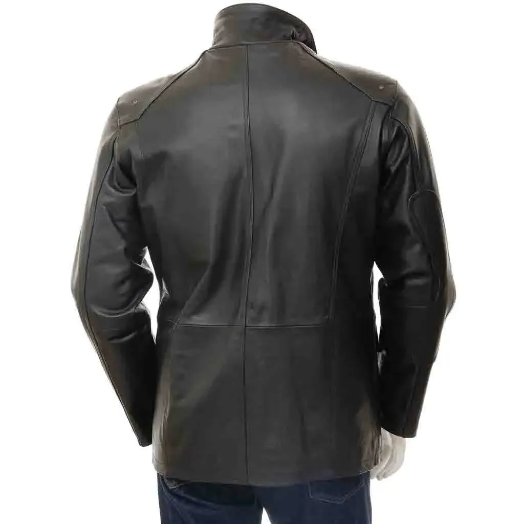 Men's Leather Motorcycle Coat In Black