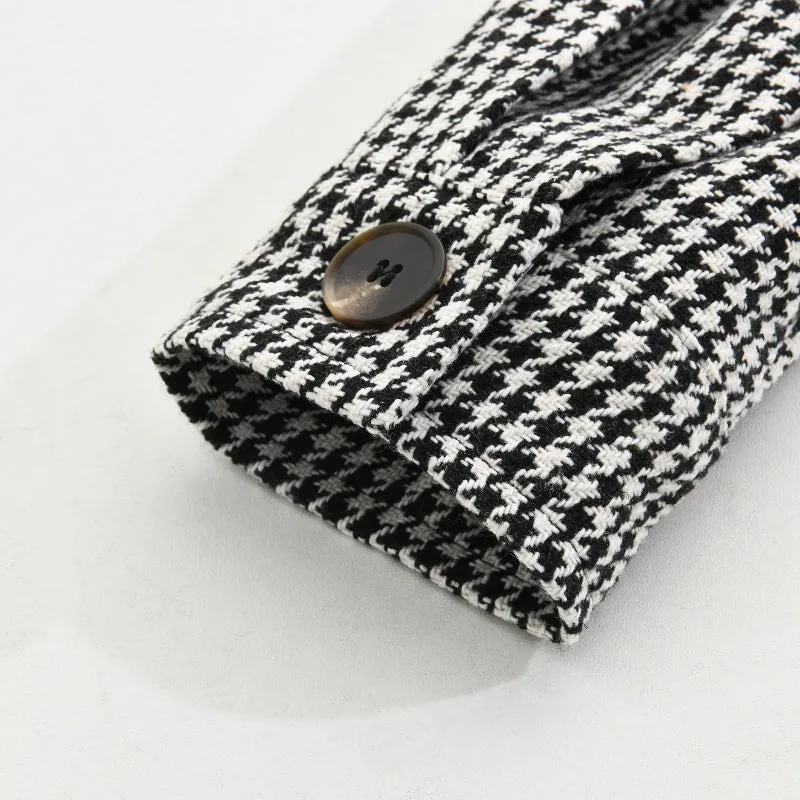 Men's Vintage Houndstooth Lapel Single Breasted Shirt Jacket