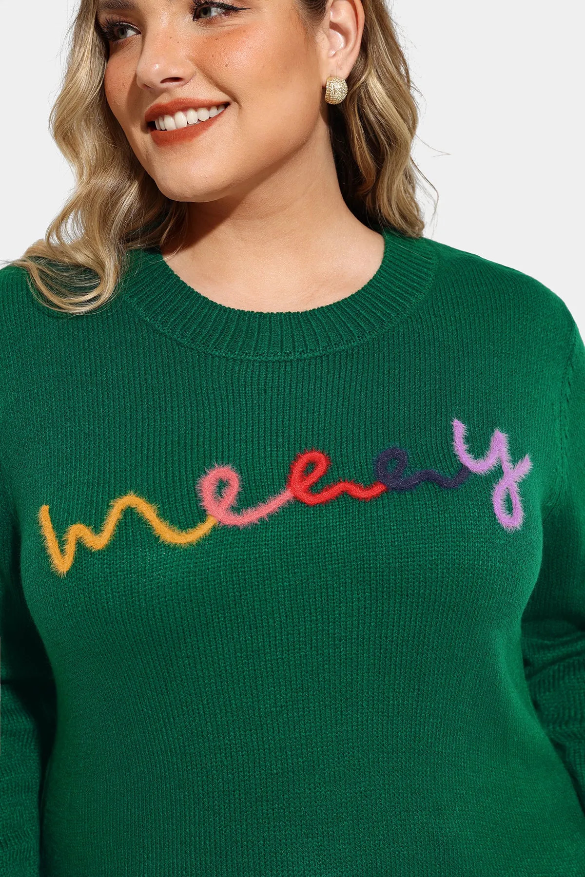 Merry Alphabet Print Crewneck Woolen Sweater