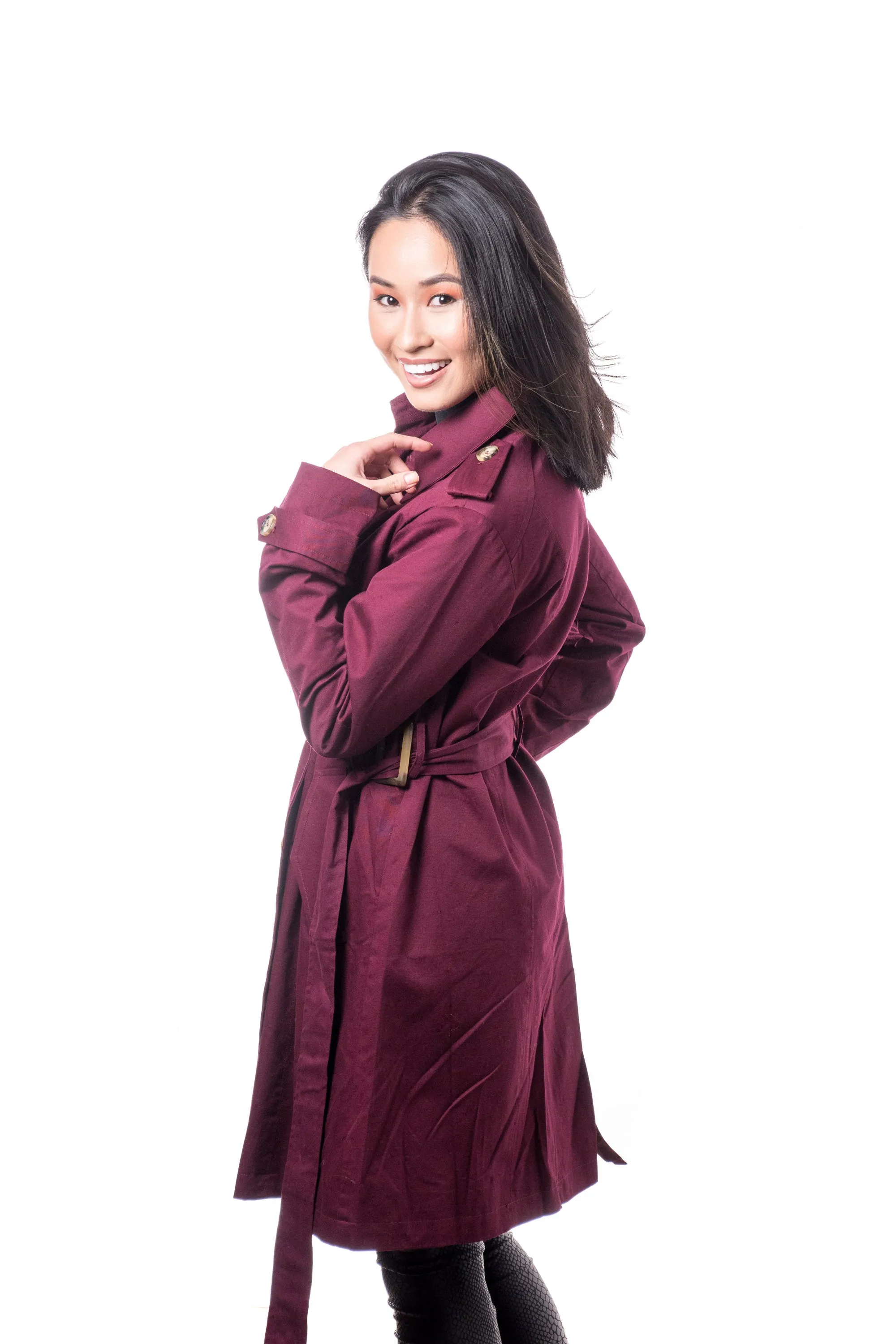 Misty Mid-length Trench Coat- Burgundy