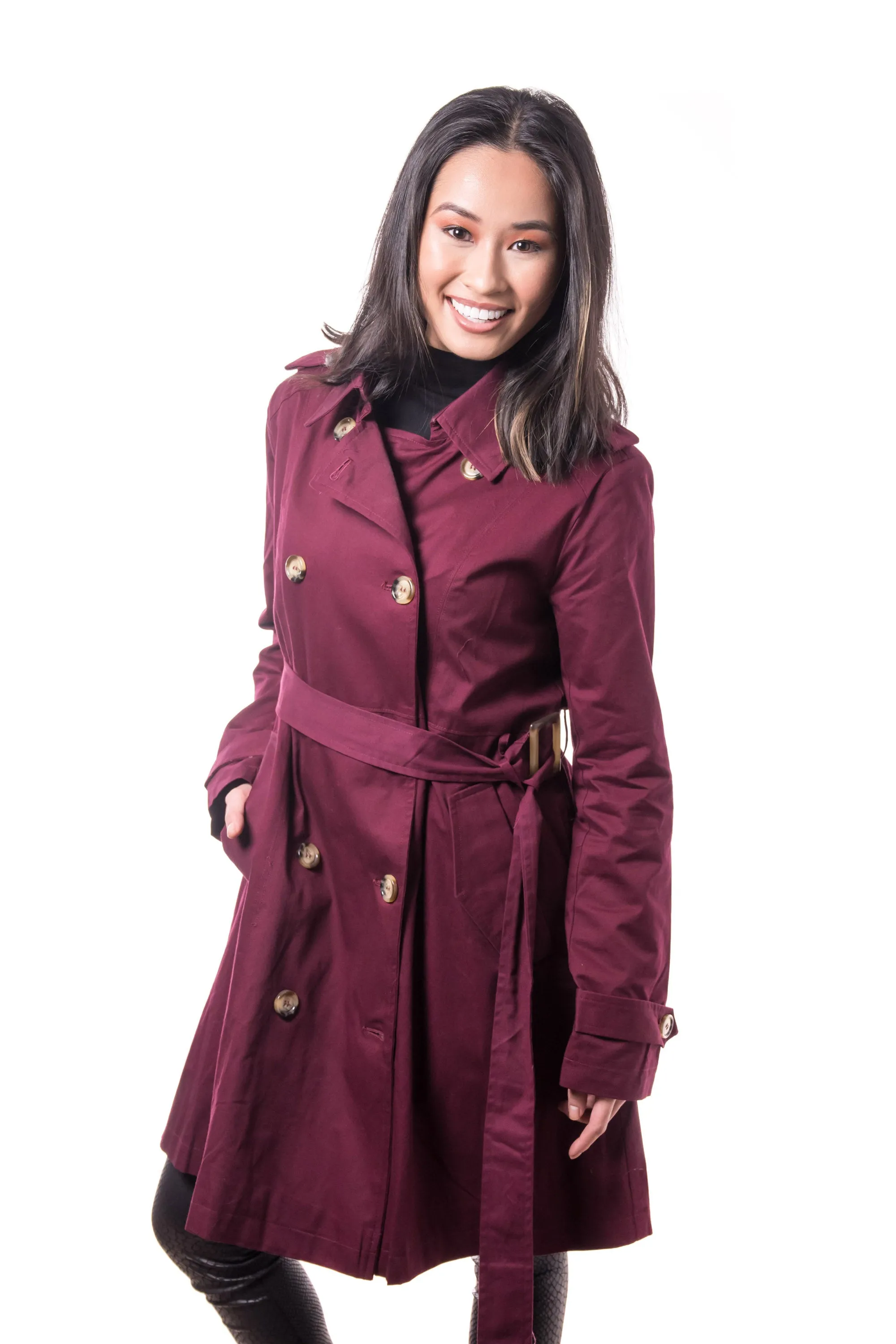 Misty Mid-length Trench Coat- Burgundy