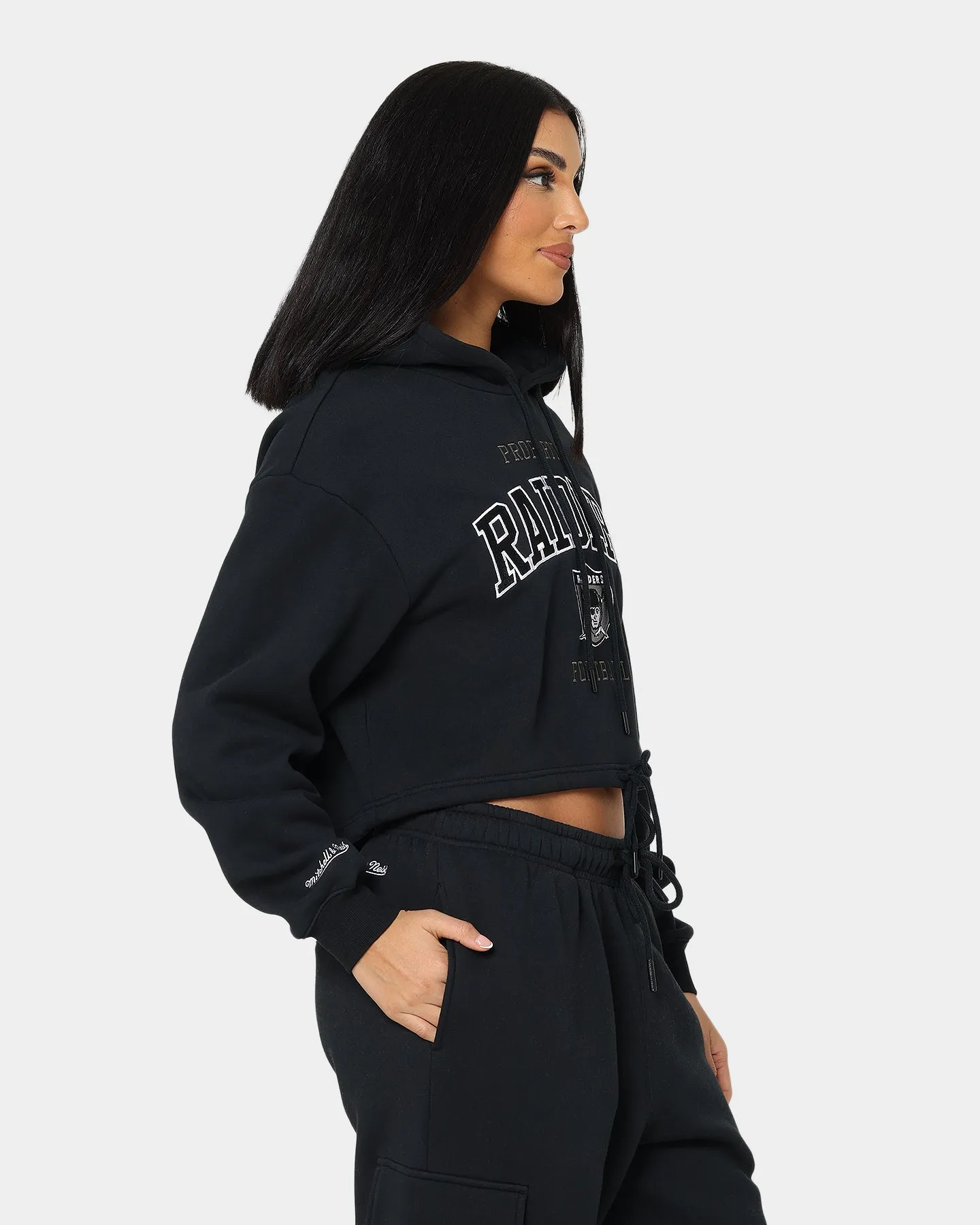 Mitchell & Ness Women's Las Vegas Raiders Vintage Arch Crop Hoodie Faded Black