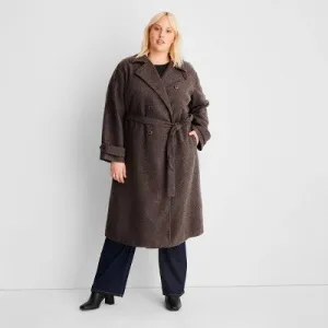 New - Future Collective Reese Women's Plus Winter Textured Trench Coat Jacket