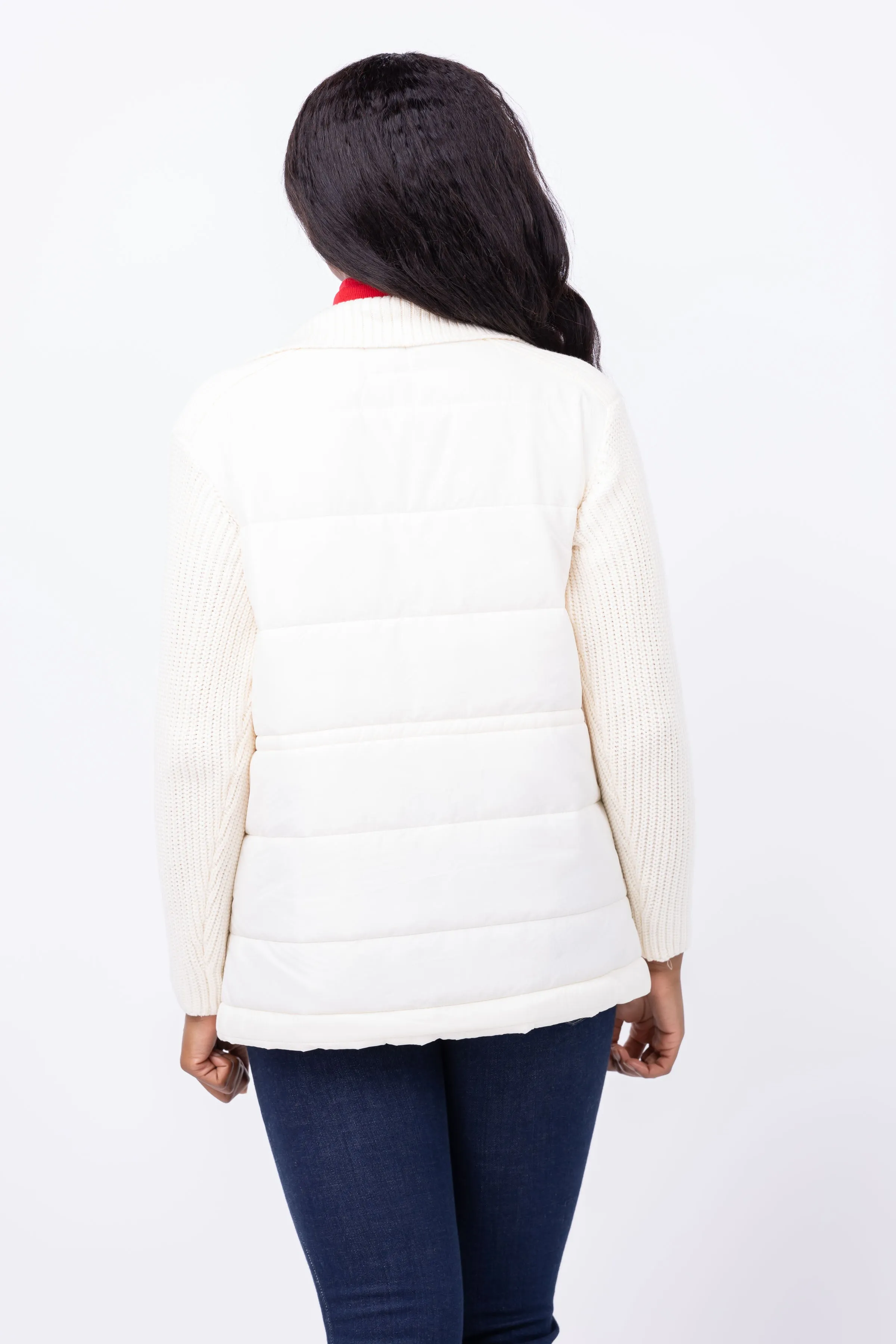 Nic   Zoe Mix Media Quilted Puffer Jacket in Classic Cream