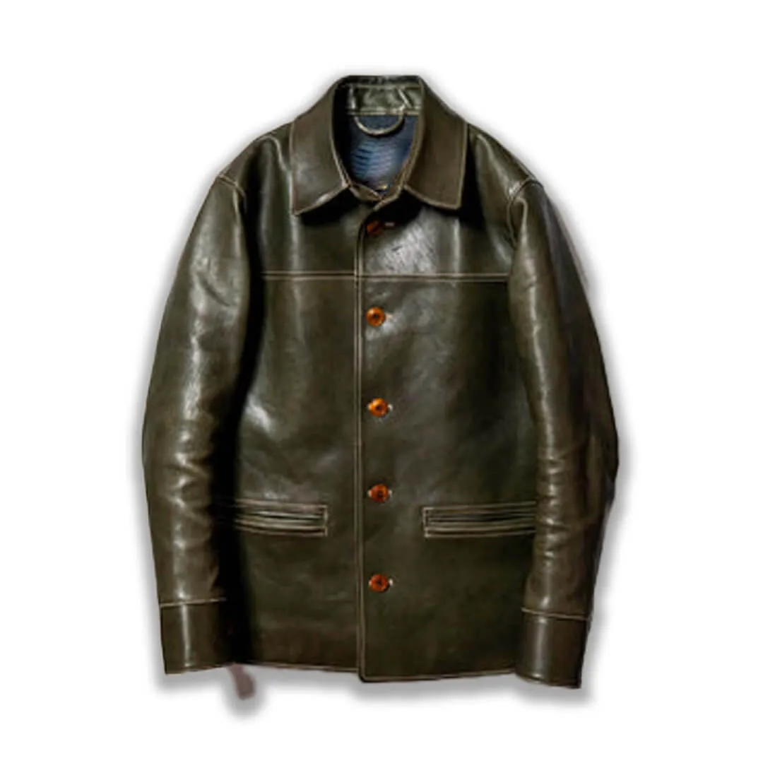 Olive Green Vintage Leather Blazer