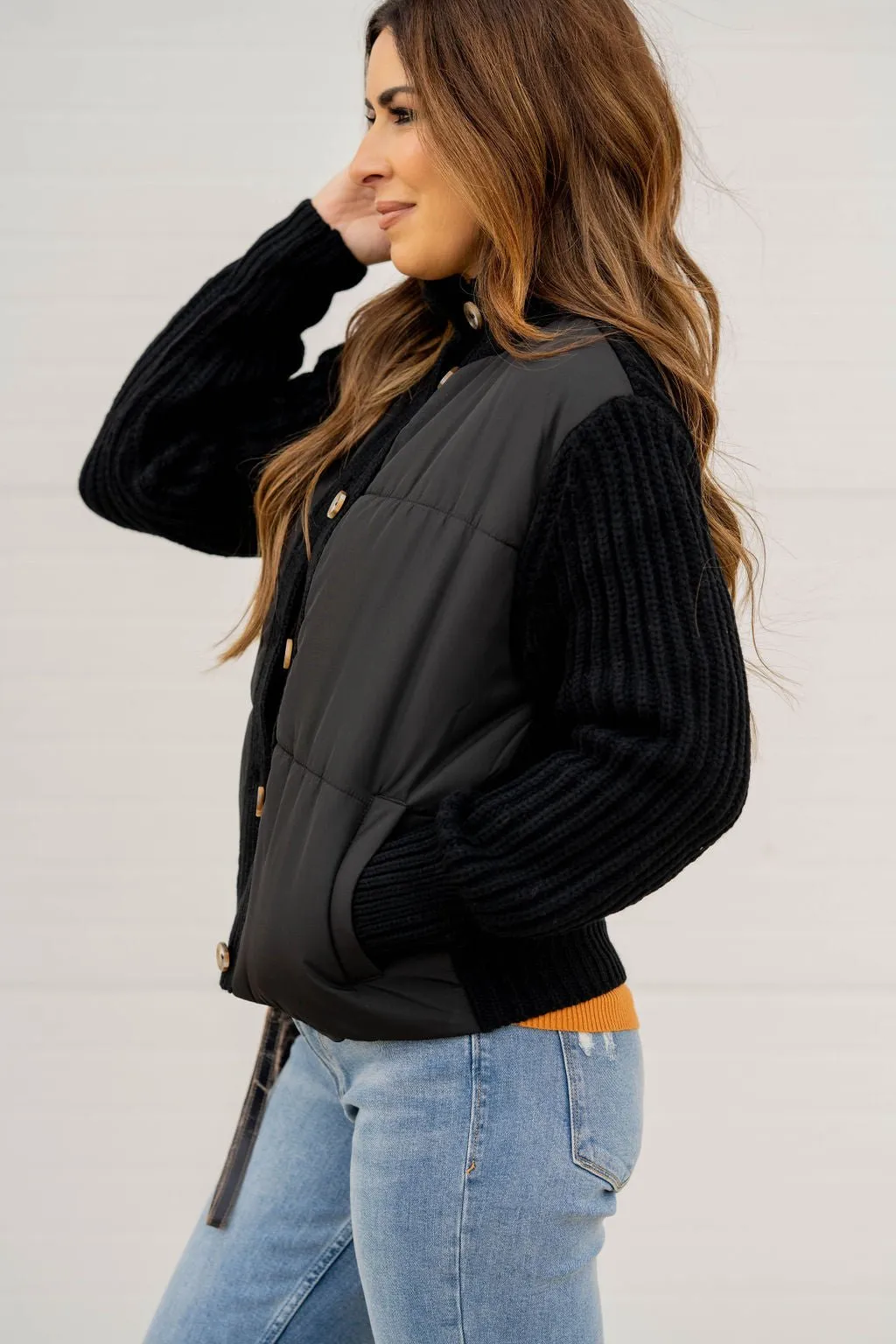 Puffer Body Knit Button Up Jacket