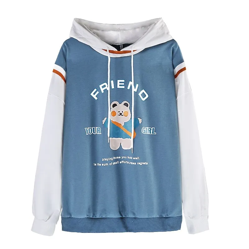 "FRIEND" 2-in-1 Hoodie With Bear Print