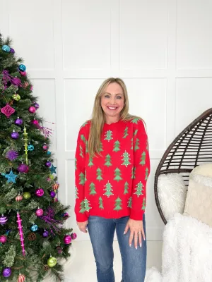 Red & Green Christmas Tree with Pearl Accent Sweater