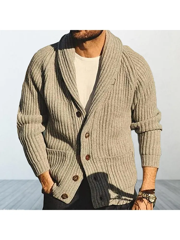 Retro Solid Color Lapel Cardigan Sweater