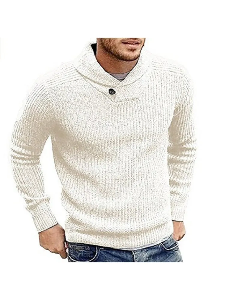 Retro Solid Color Lapel Knitted Sweater