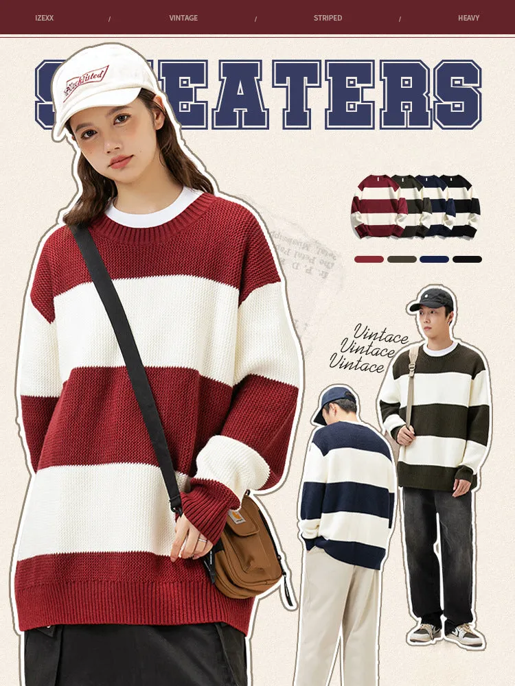 Retro Striped Contrast Color Crewneck Sweater