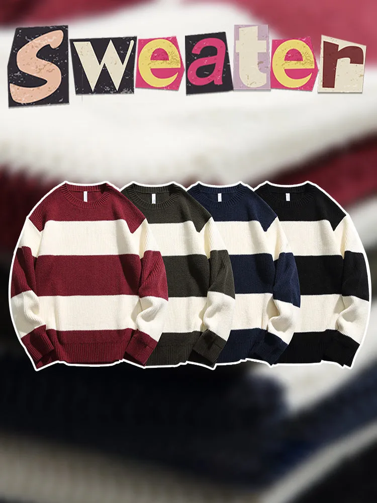 Retro Striped Contrast Color Crewneck Sweater