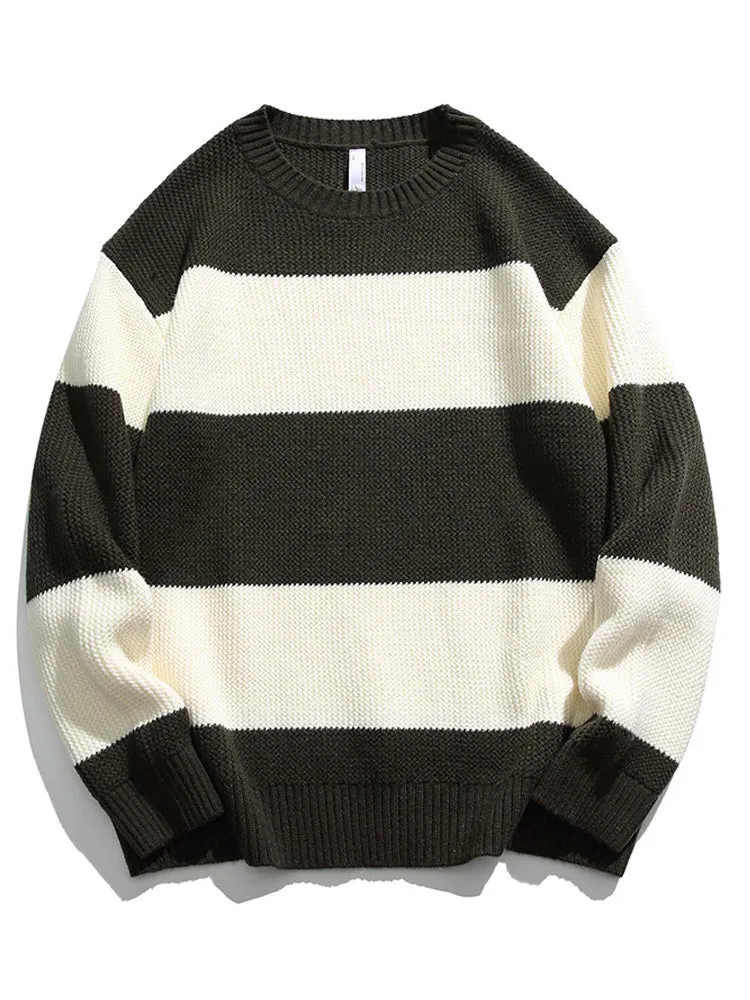 Retro Striped Contrast Color Crewneck Sweater