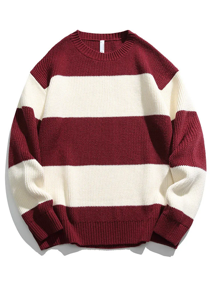 Retro Striped Contrast Color Crewneck Sweater