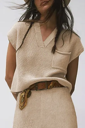 Ribbed Cap Sleeve Pocketed Sweater