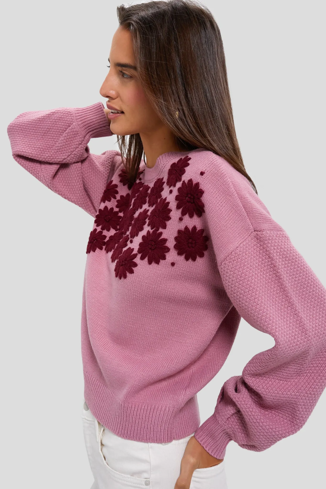 Rose Embroidered Floral Francine Sweater