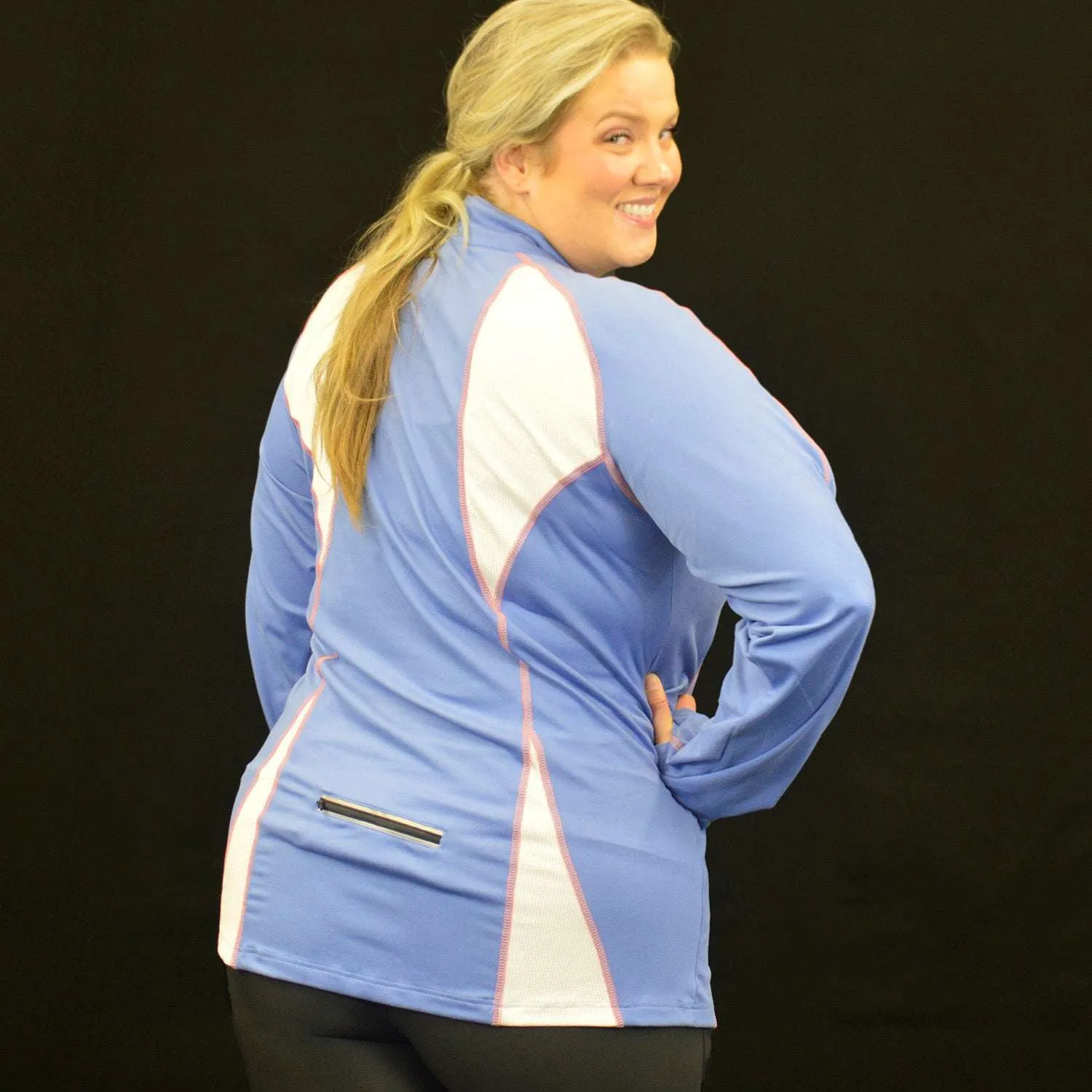 runLITE Reflective Women's Pullover in Periwinkle/White