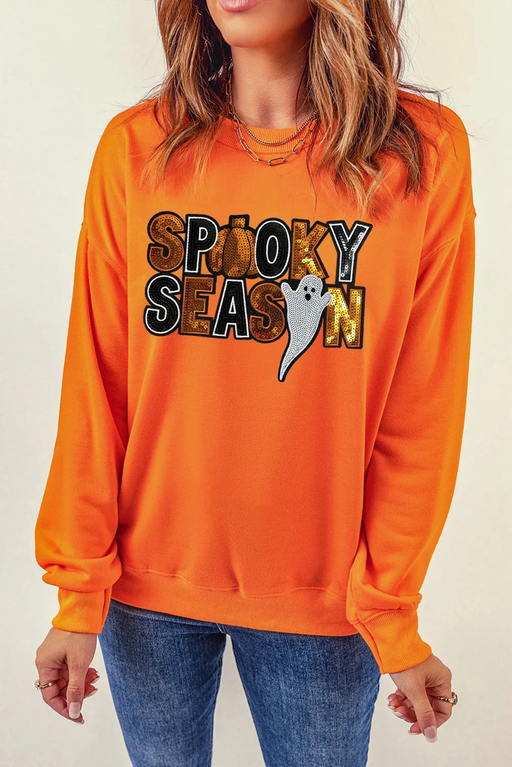 Sequin "SPOOKY SEASON" Halloween Ghost Sweatshirt