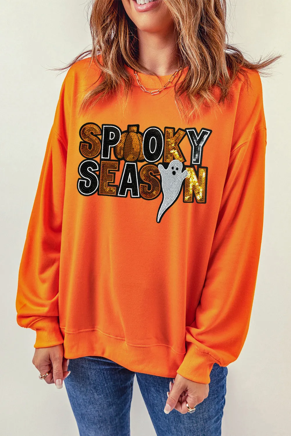 Sequin "SPOOKY SEASON" Halloween Ghost Sweatshirt