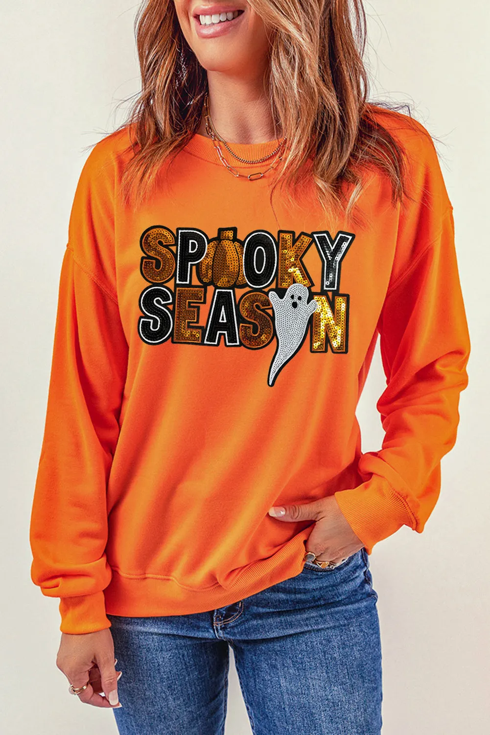 Sequin "SPOOKY SEASON" Halloween Ghost Sweatshirt