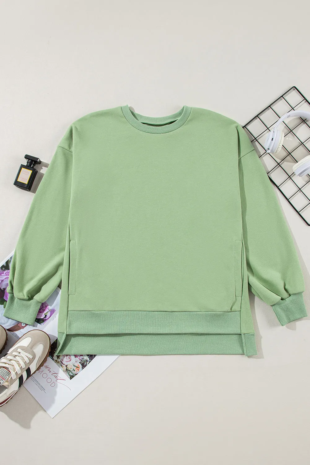 Solid Fleece Lined Sweatshirt