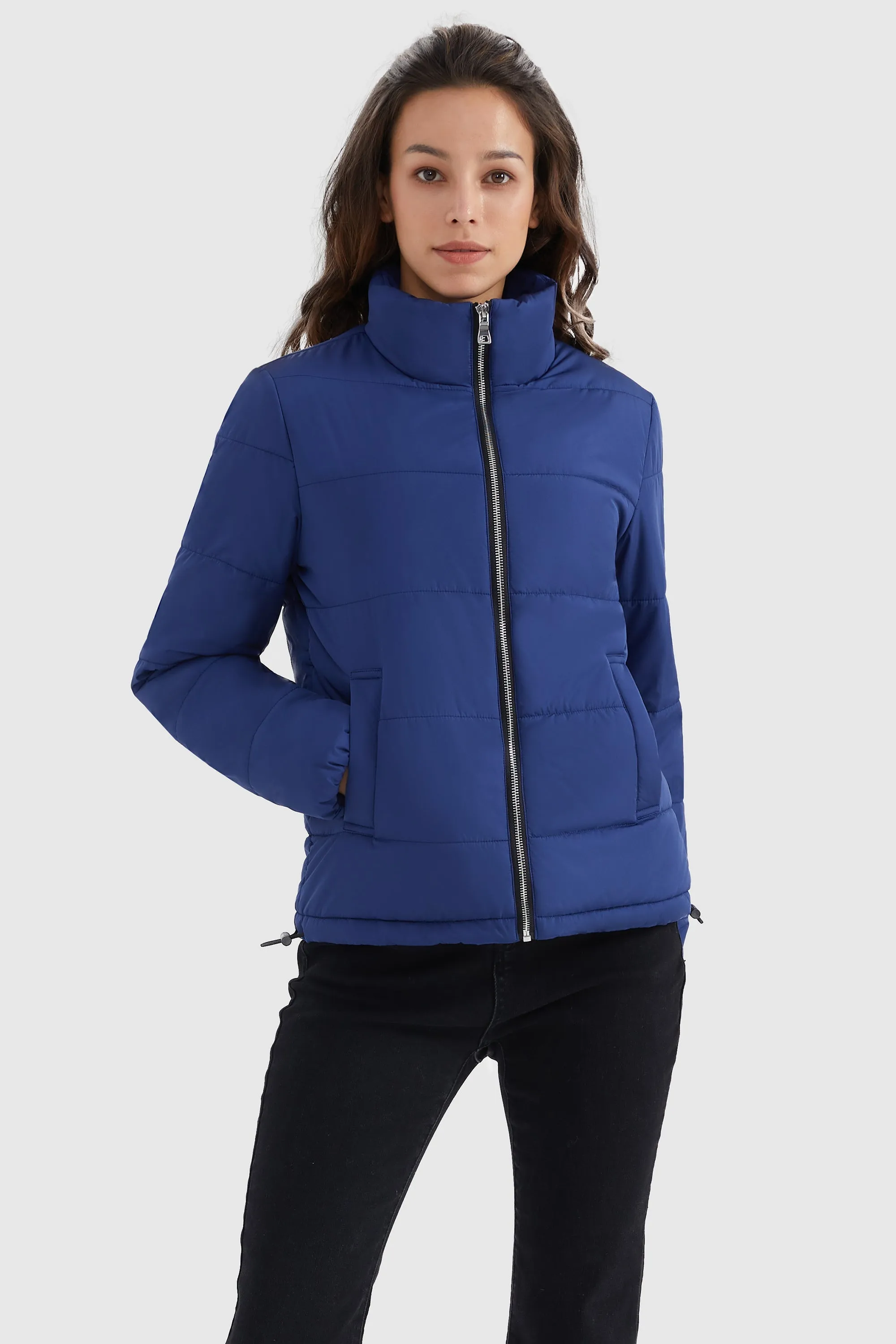 Solid Zip Up Lightweight Puffer Coat