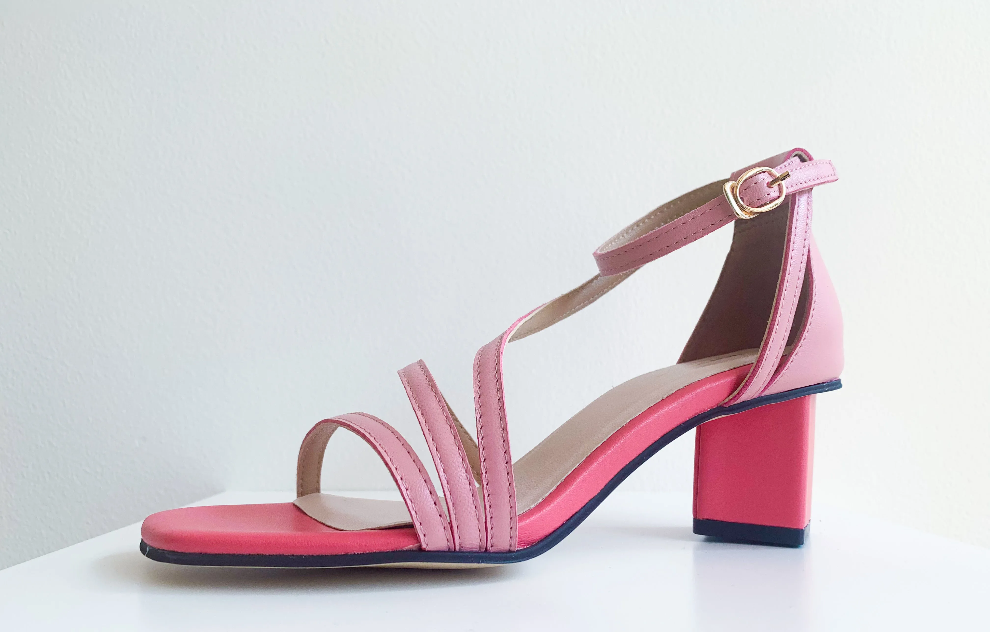 SQUARED OFF Pink Leather Sandal