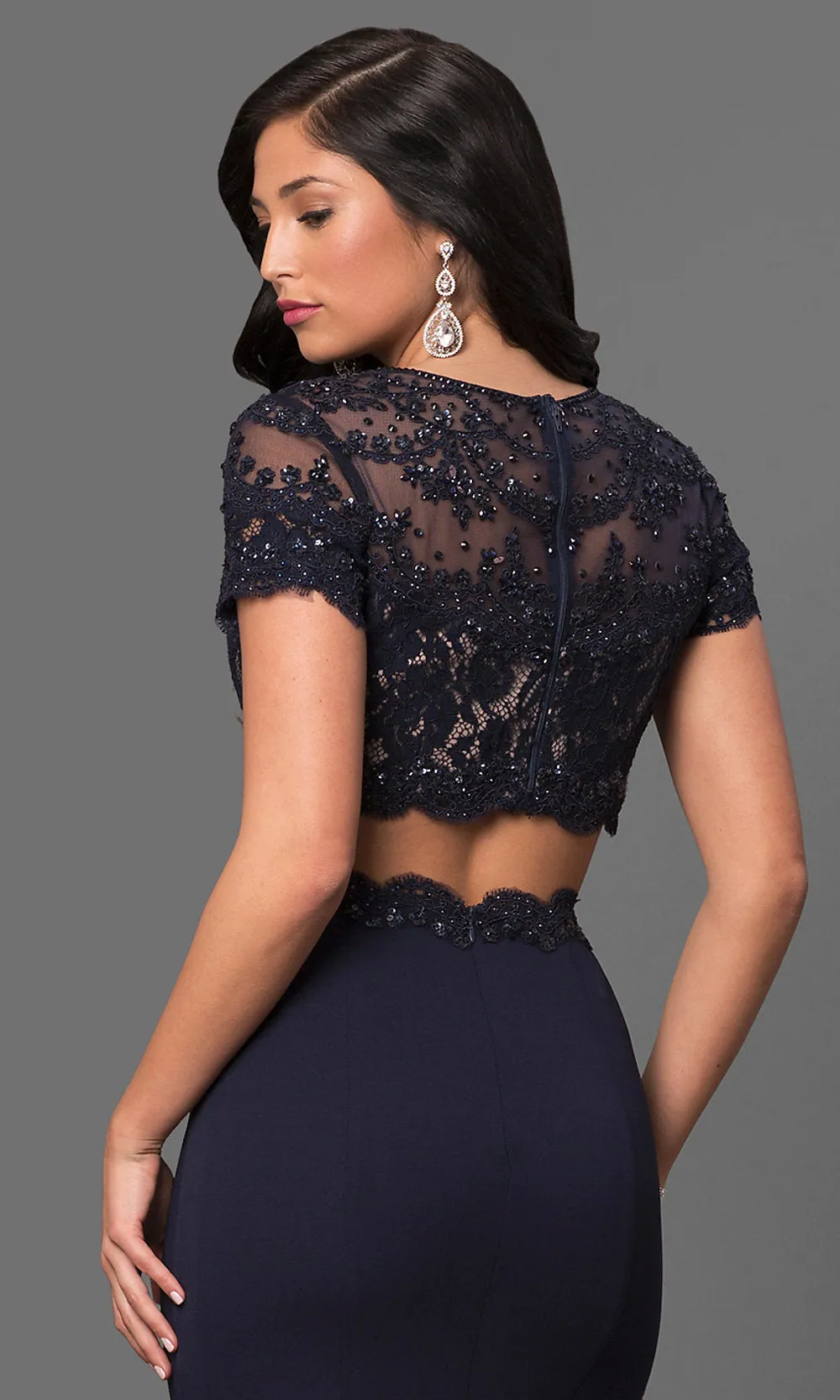 Two-Piece Prom Dress with Short-Sleeve Crop Top