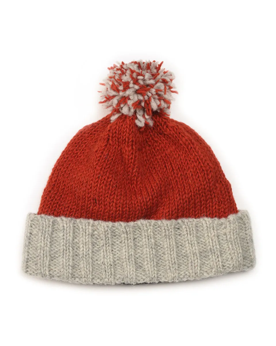 Two-Tone Beanie with Pom Pom