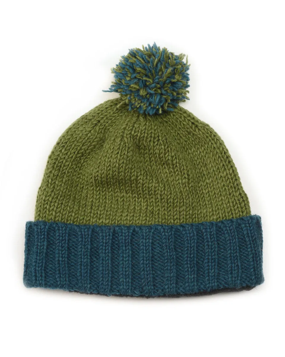 Two-Tone Beanie with Pom Pom