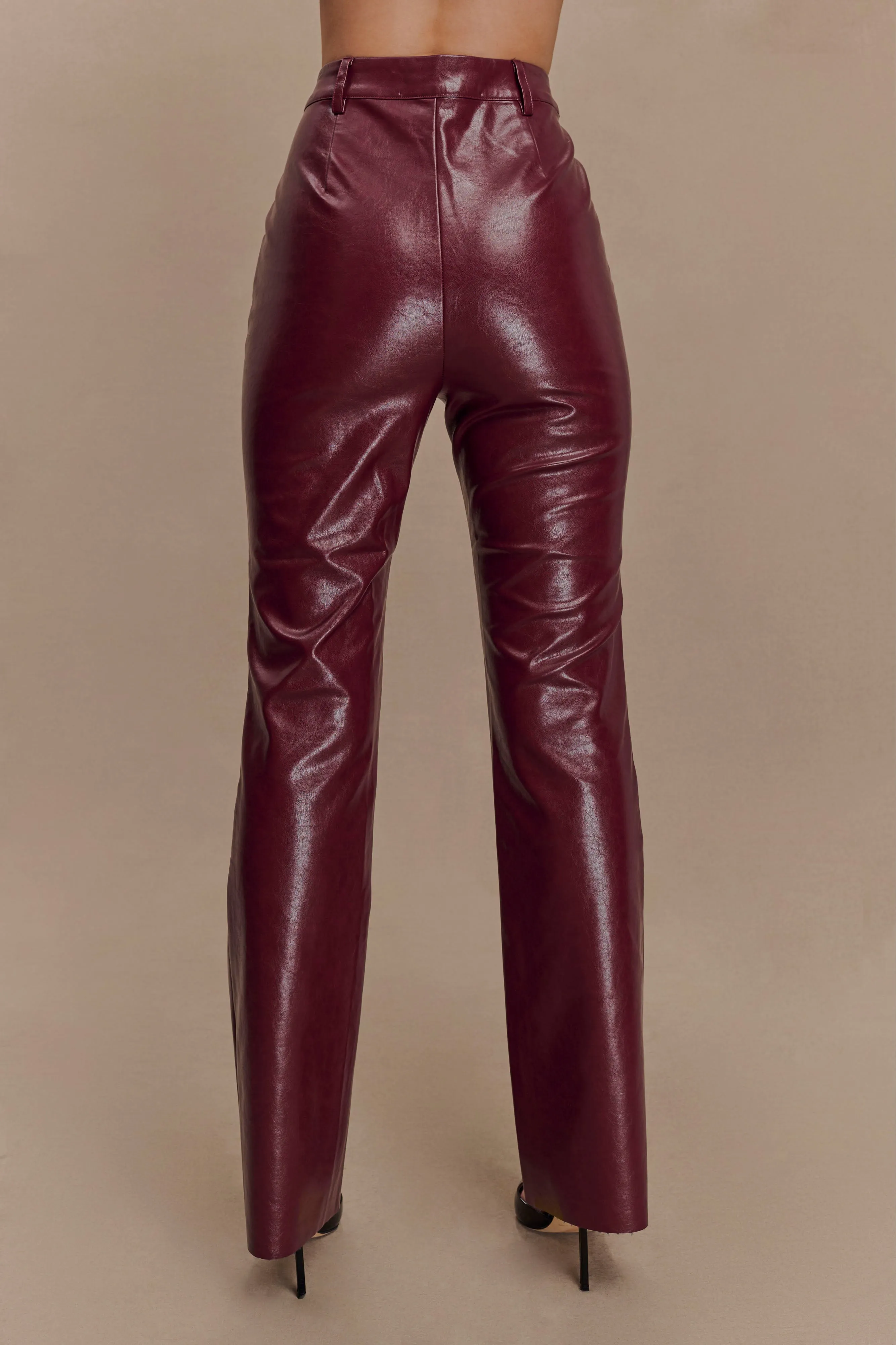 Tyra Straight Leg Faux Leather Pants - Cherry Red