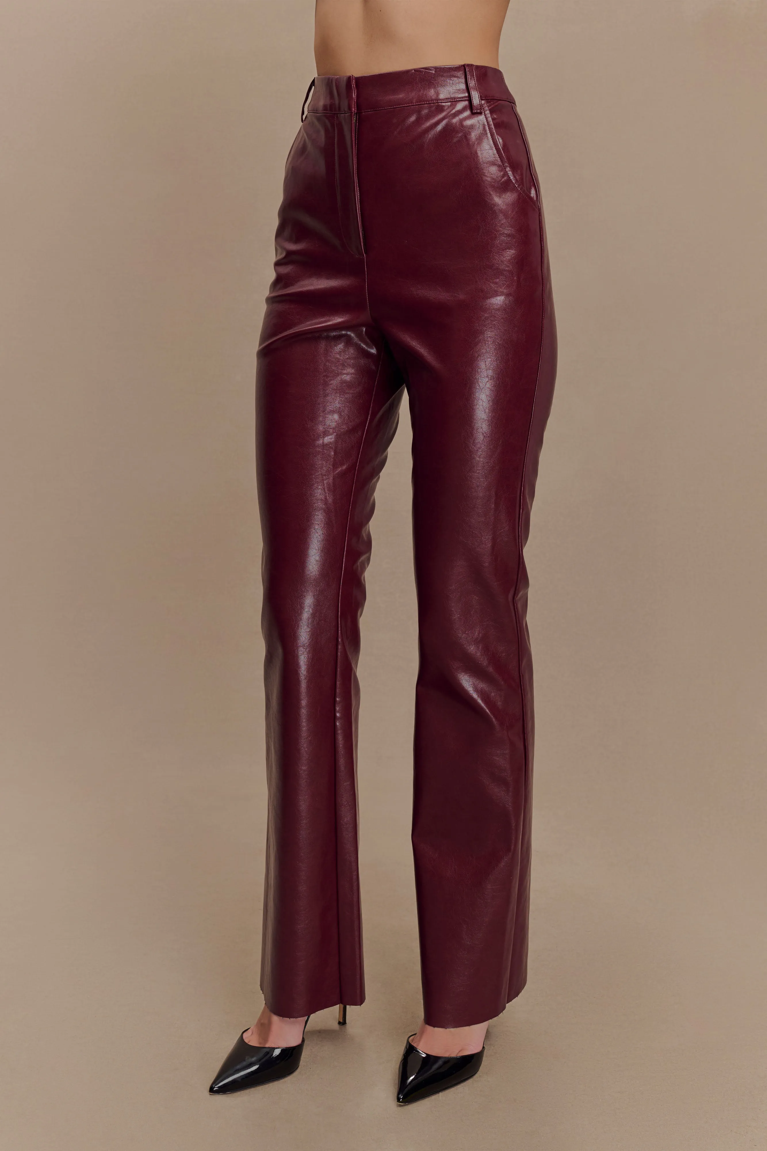 Tyra Straight Leg Faux Leather Pants - Cherry Red