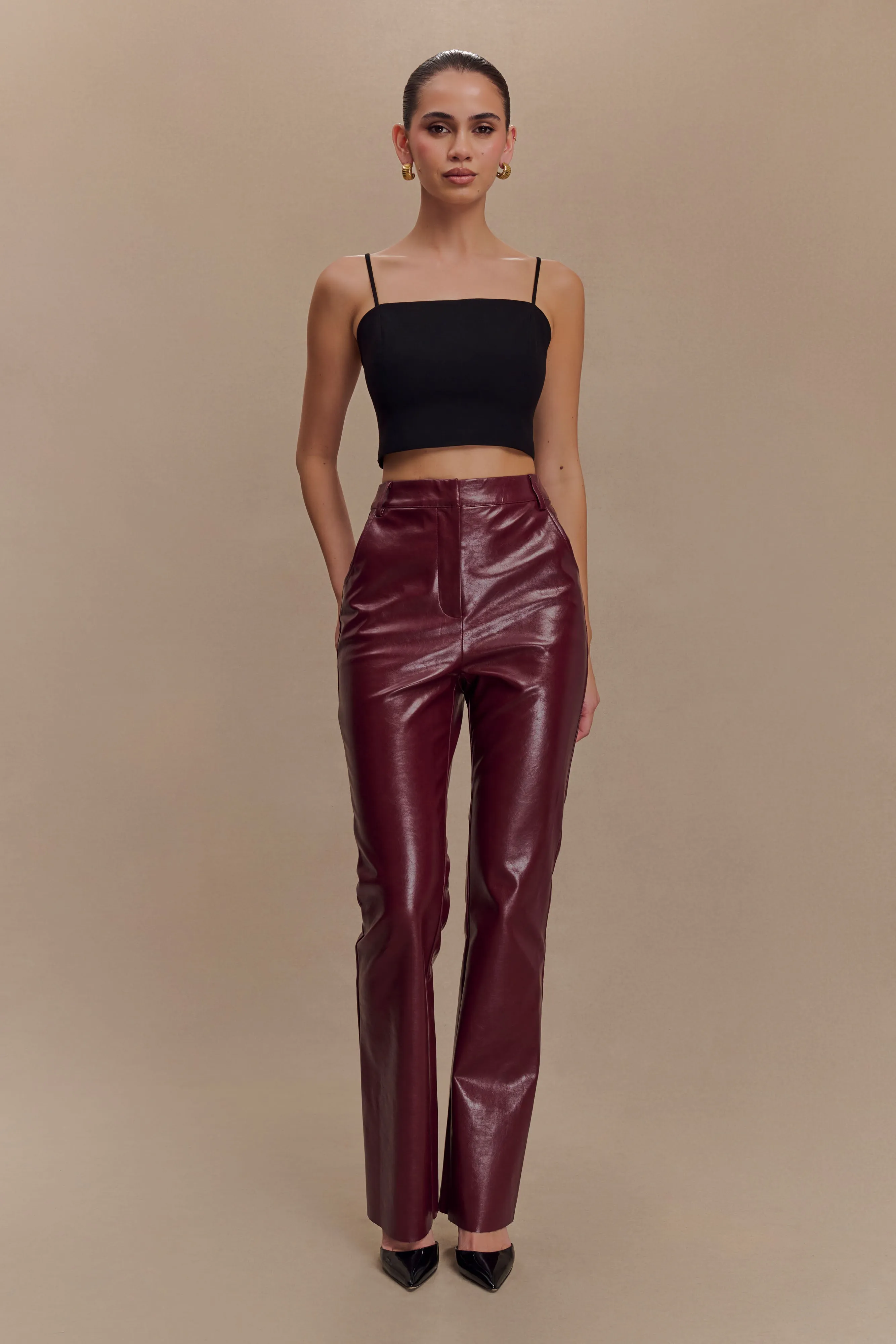 Tyra Straight Leg Faux Leather Pants - Cherry Red