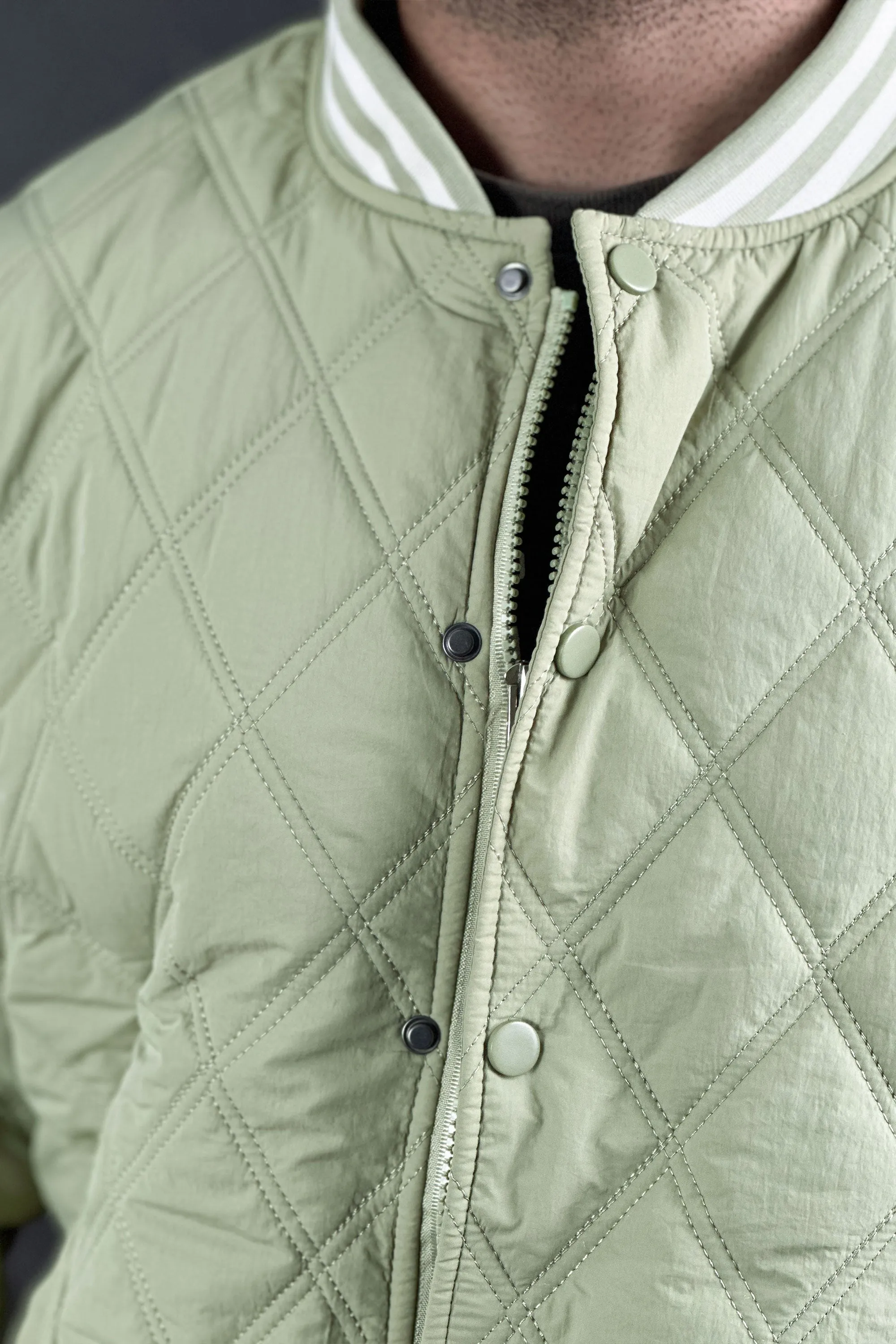 Urbane Green Baseball Collar Puffer Jacket - 1124101