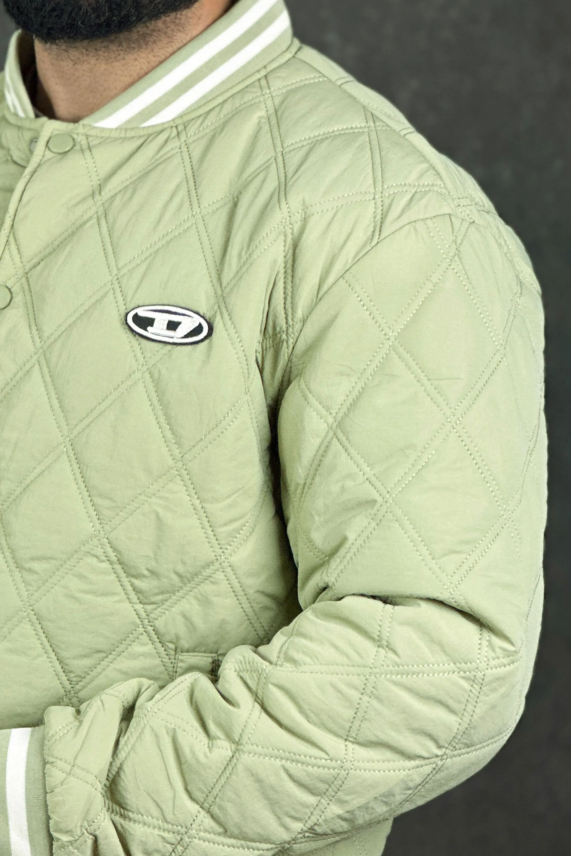 Urbane Green Baseball Collar Puffer Jacket - 1124101