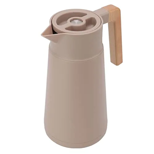 Vacuum Insulated Coffee Carafe Wide Handle Beech Wood 304 Stainless Steel Desktop Thermal Carafe GreyWzsydn (Color : Light Tan)