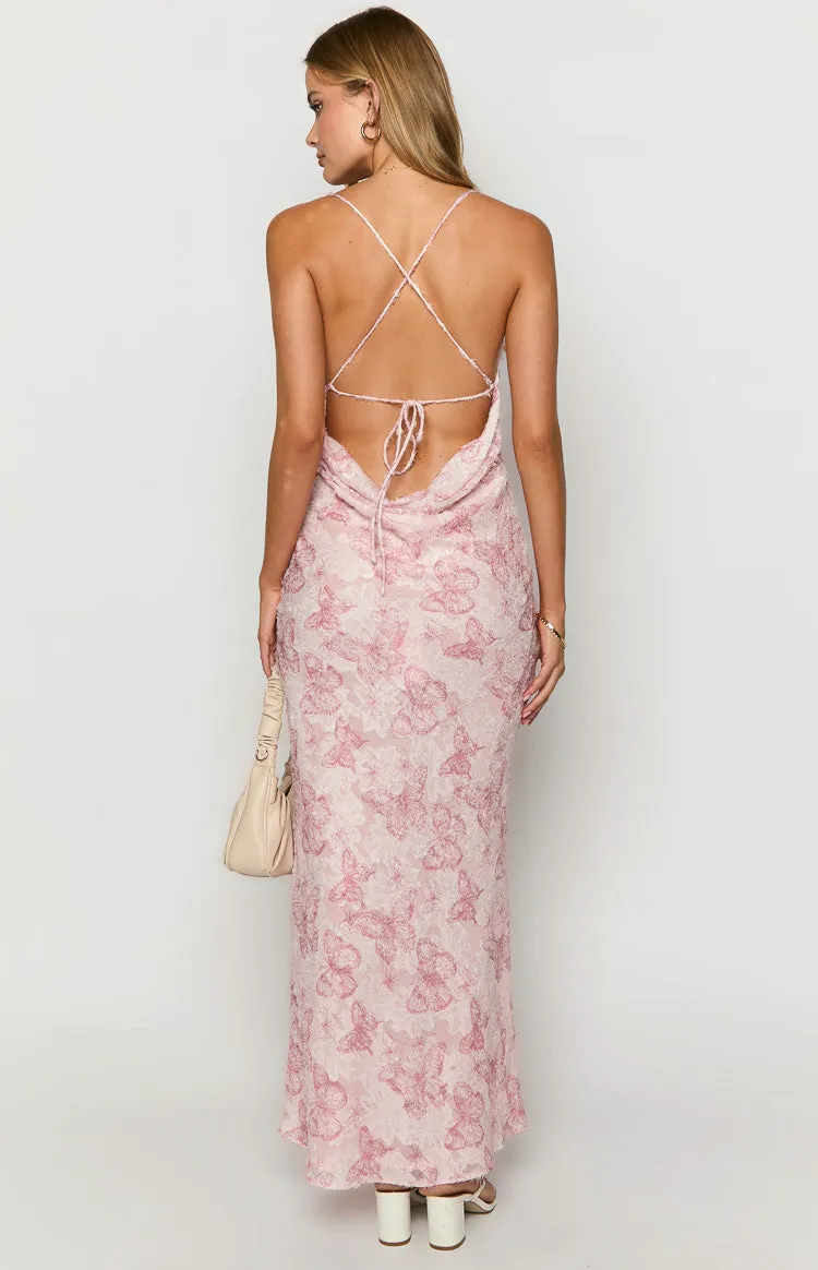 Valentina Pink Butterfly Maxi Dress