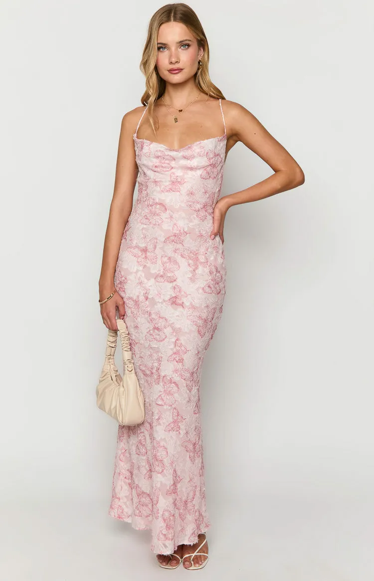 Valentina Pink Butterfly Maxi Dress