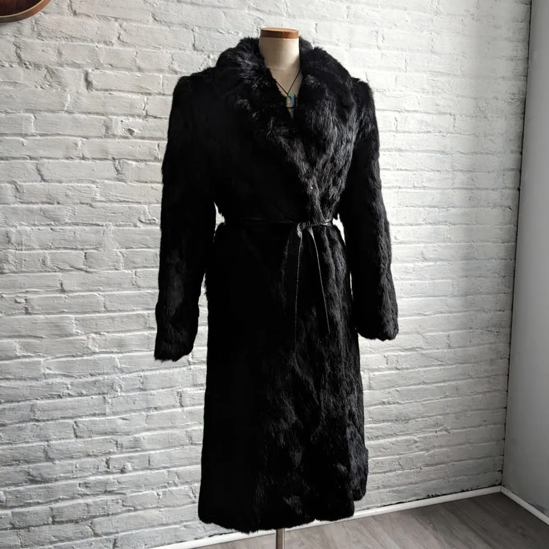 Vintage Penny Lane Groovy Rabbit Fur Jacket Furry Mob Wife Chic Mod Trench Coat