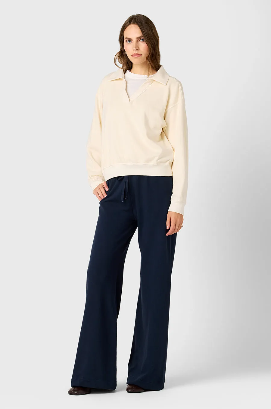 WIDE LEG PANT IN DEEP MARINE ORGANIC COTTON