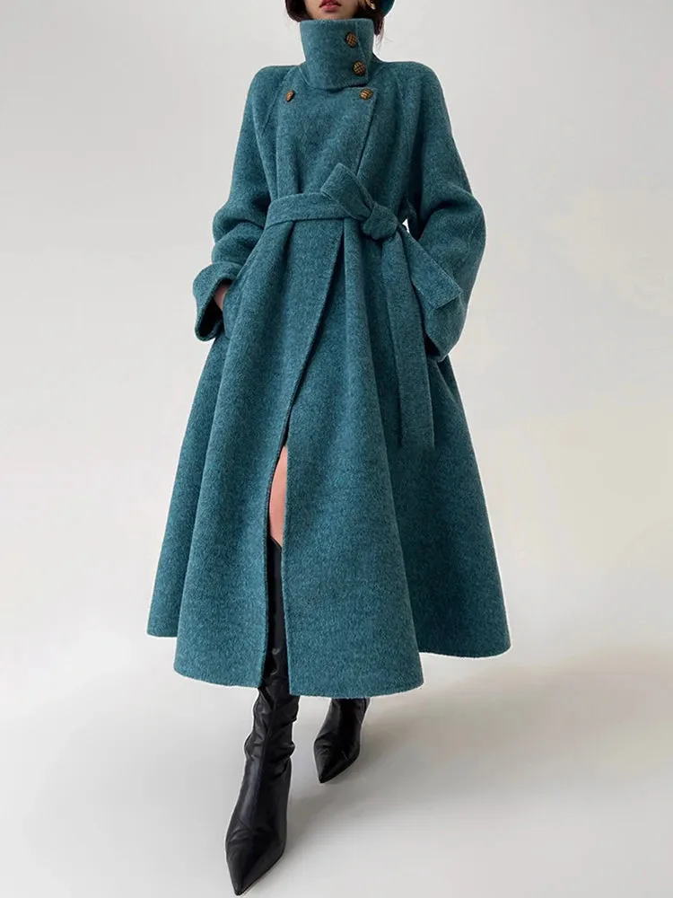 Women's Elegant Wool Blend Wrap Coat