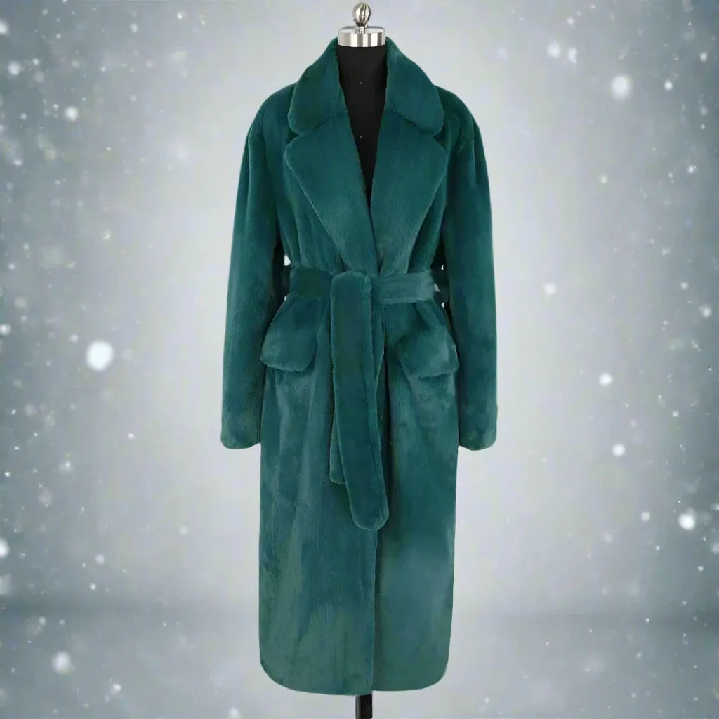 Women's Forest Green Faux Fur Long Coat