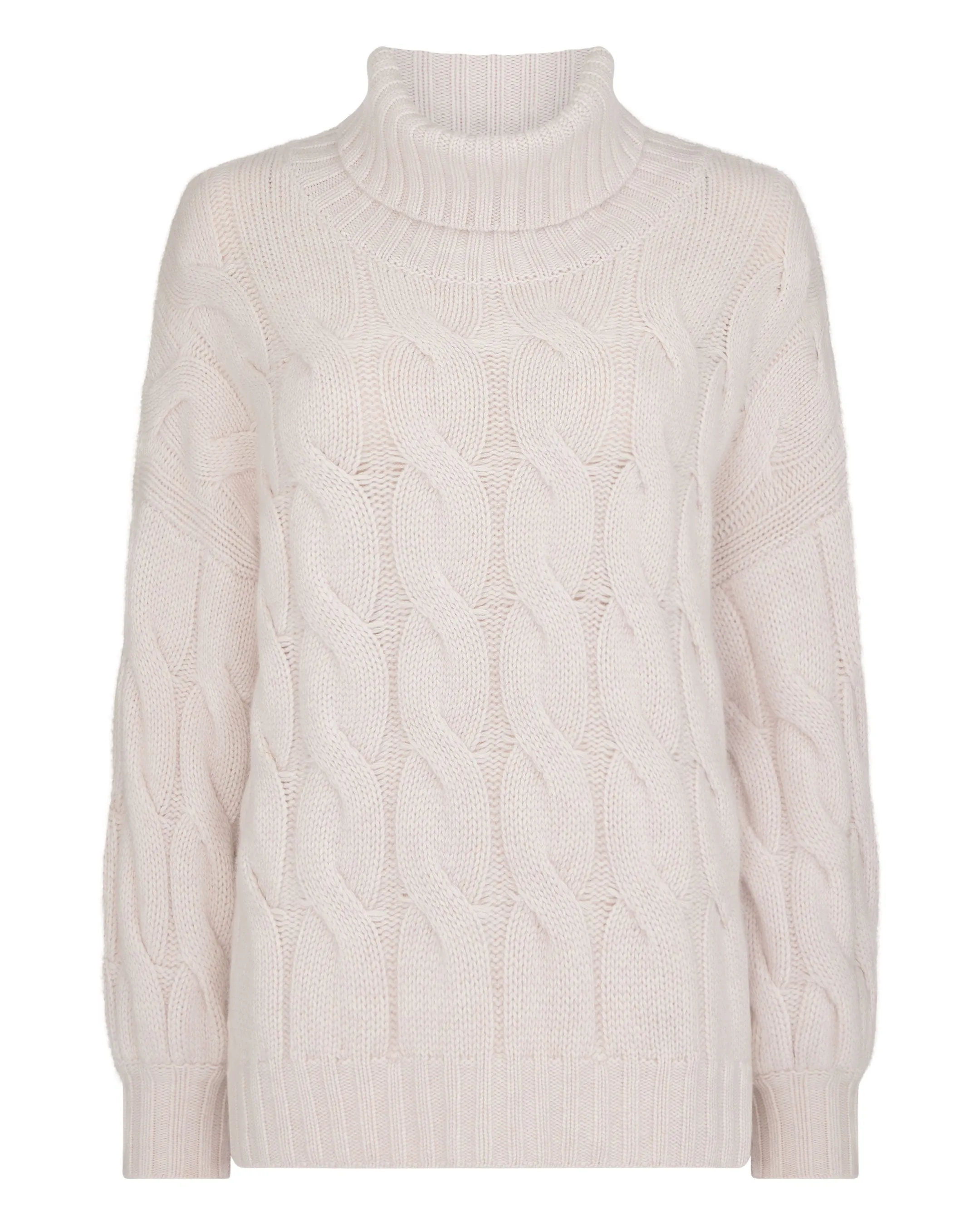 Women's Hana Chunky Cable Turtle Neck Cashmere Sweater Frost White