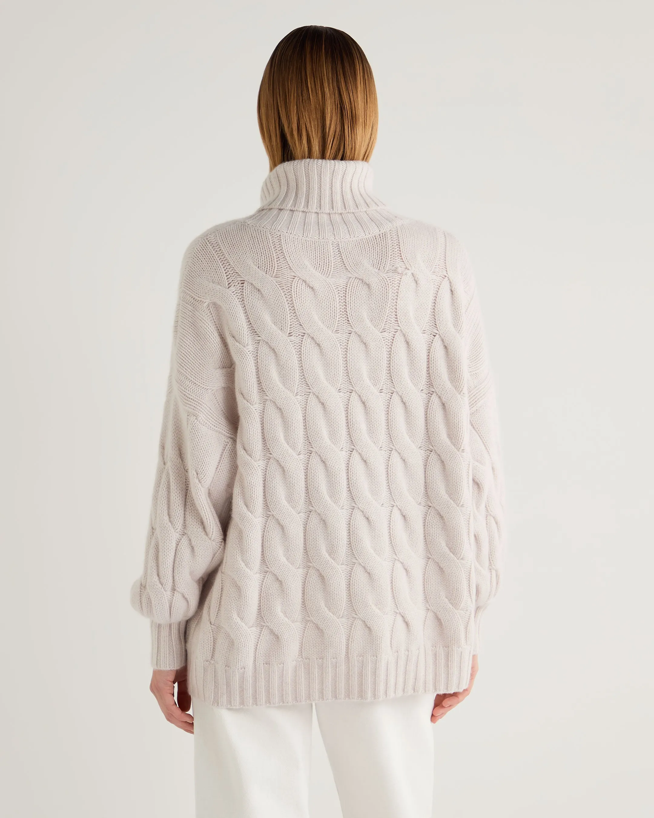 Women's Hana Chunky Cable Turtle Neck Cashmere Sweater Frost White