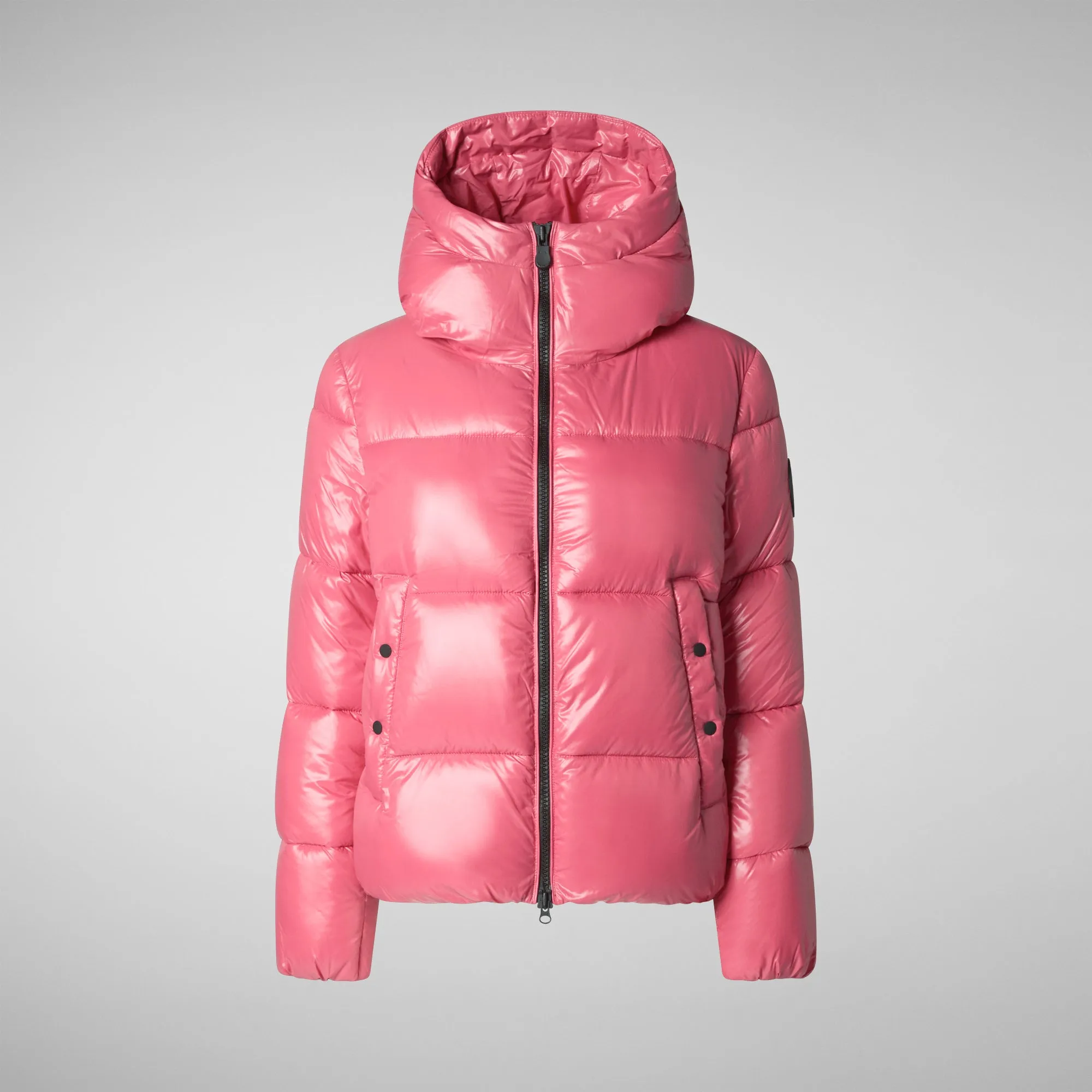 Women's Hooded Animal free Puffer Jacket Biddy in Bloom Pink