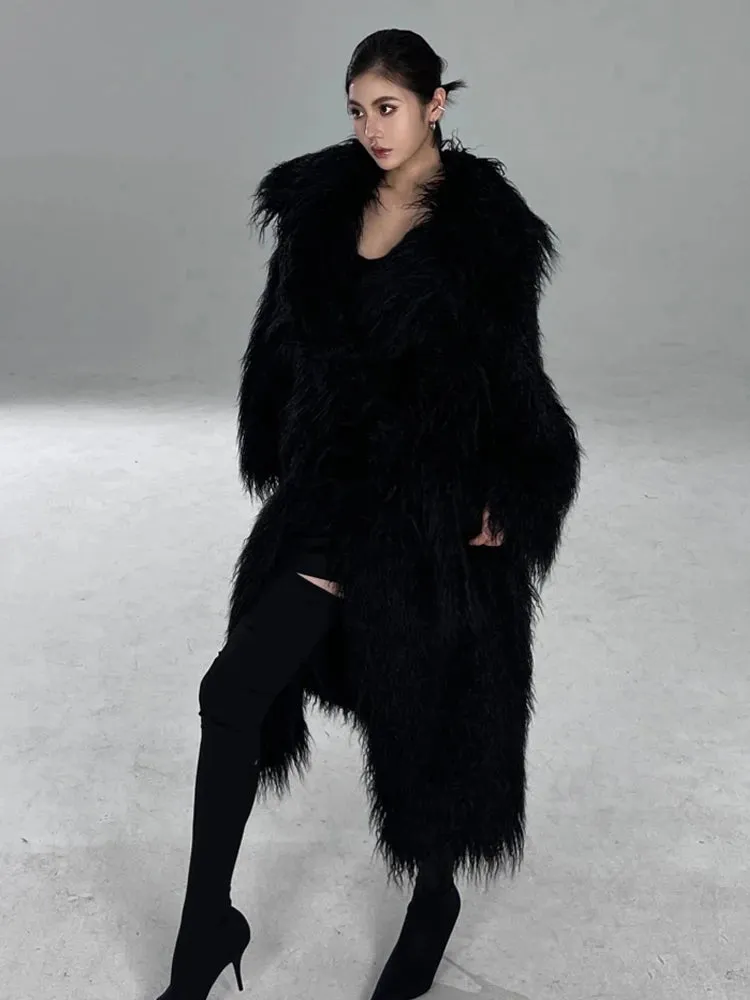 Women's Long Shaggy Faux Fur Coat Jacket