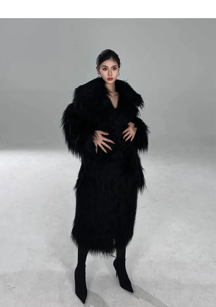 Women's Long Shaggy Faux Fur Coat Jacket