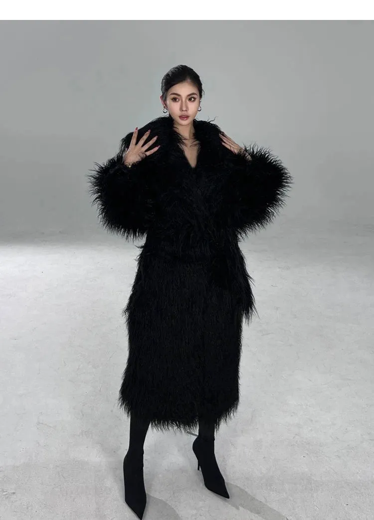 Women's Long Shaggy Faux Fur Coat Jacket