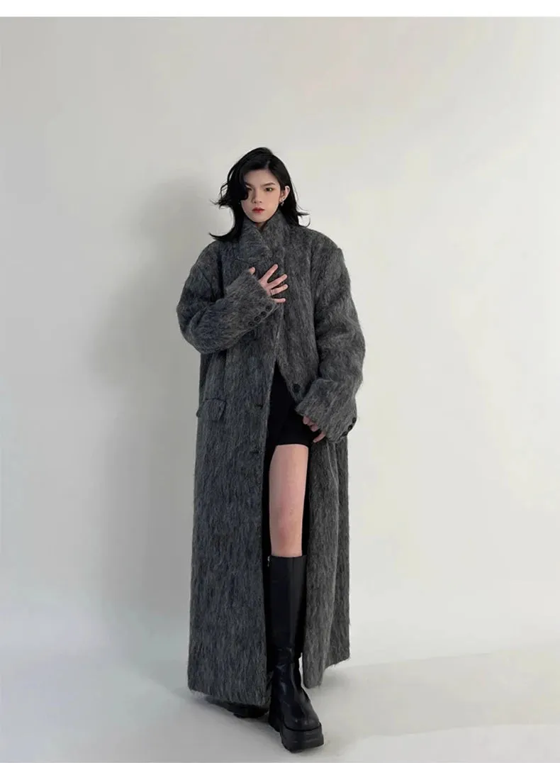 Women's Oversized Gray Woolen Trench Coat