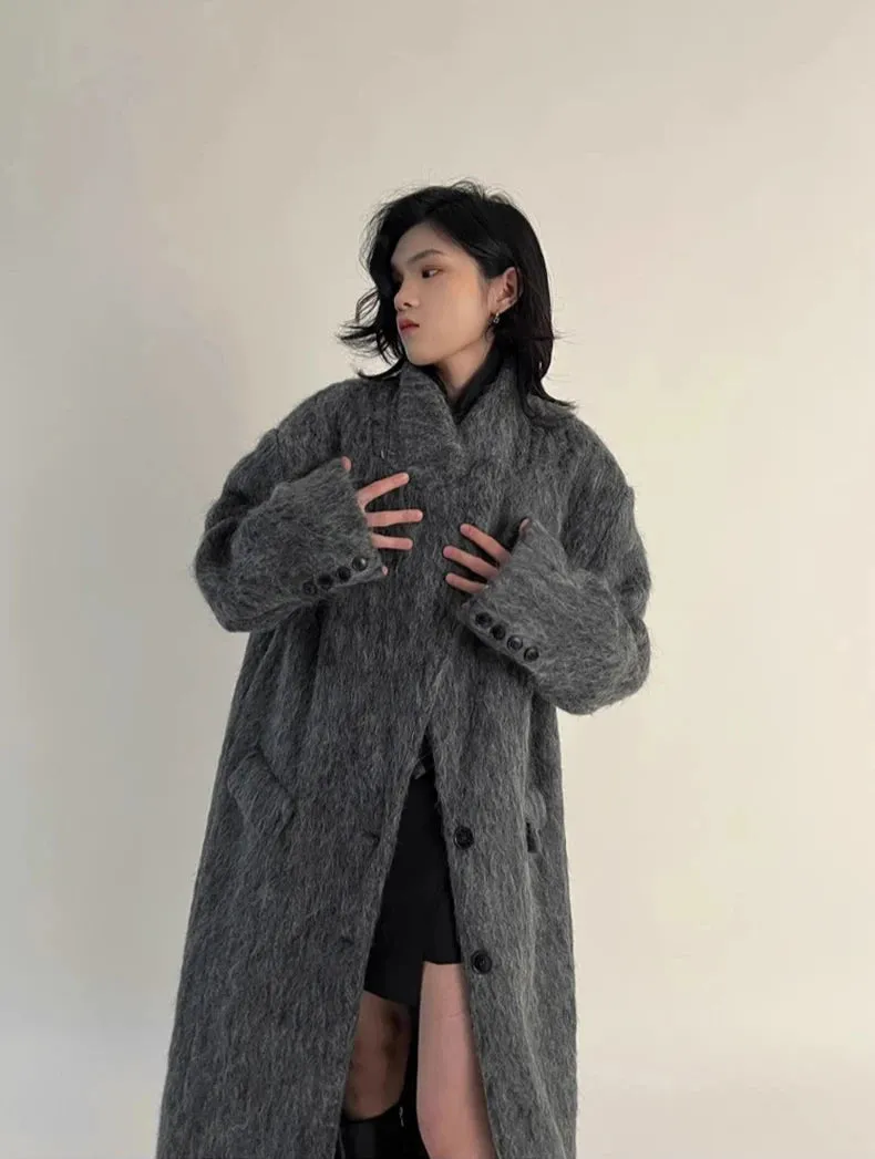 Women's Oversized Gray Woolen Trench Coat